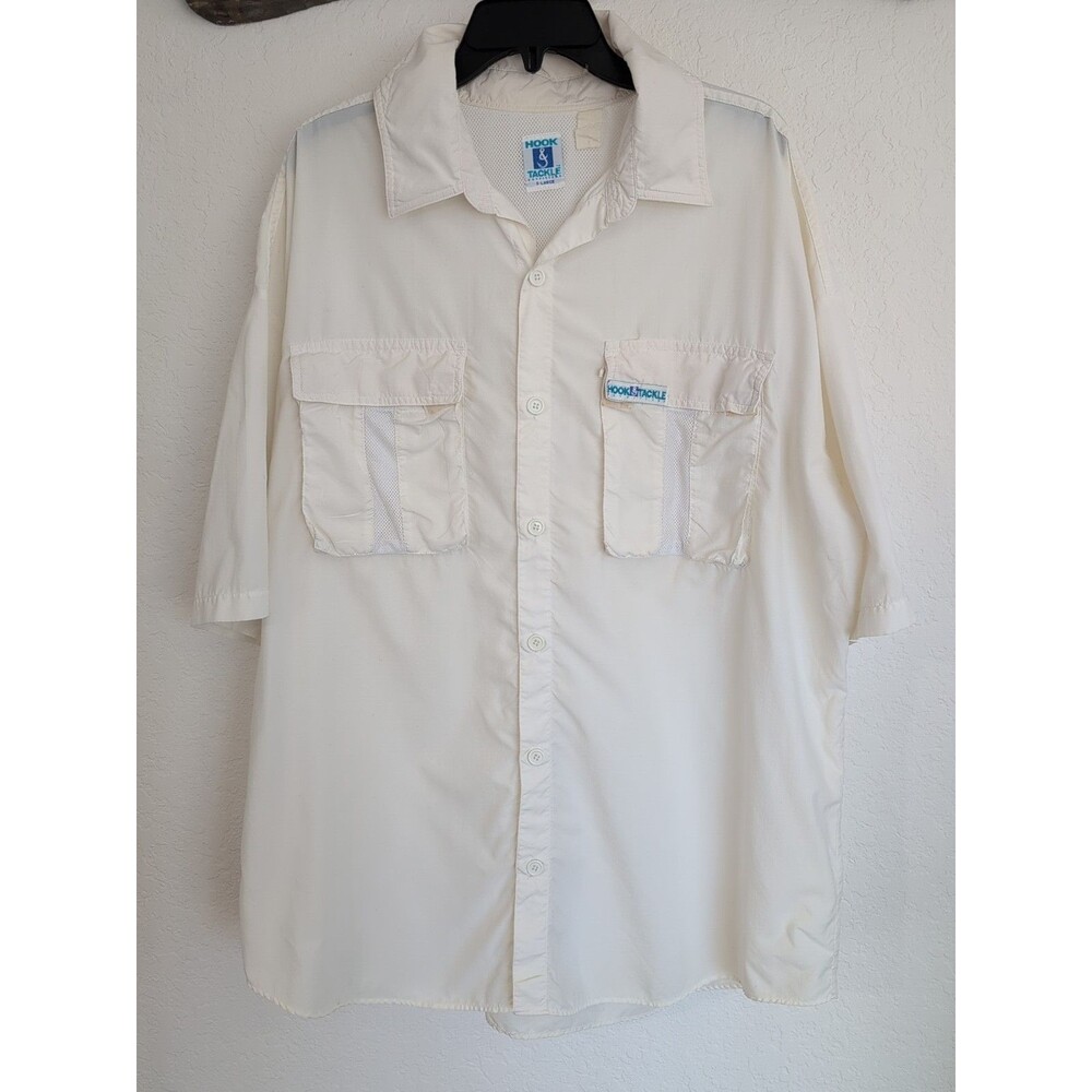 Hook & Tackle Fishing Shirt Mens XL White Outfitters Mesh Lined Nylon